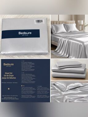 Bedsure White Satin Sheet Set - Smooth White Bedding